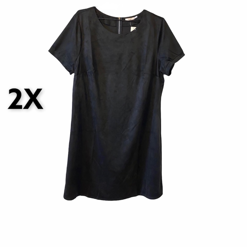 2X Francesca’s Mi Ami Black Shift Faux Suede Short Sleeved Dresses Plus Size NWT
